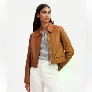 Madewell Shrunken Zip-Front Jacket in Leather, Cinnamon Stick